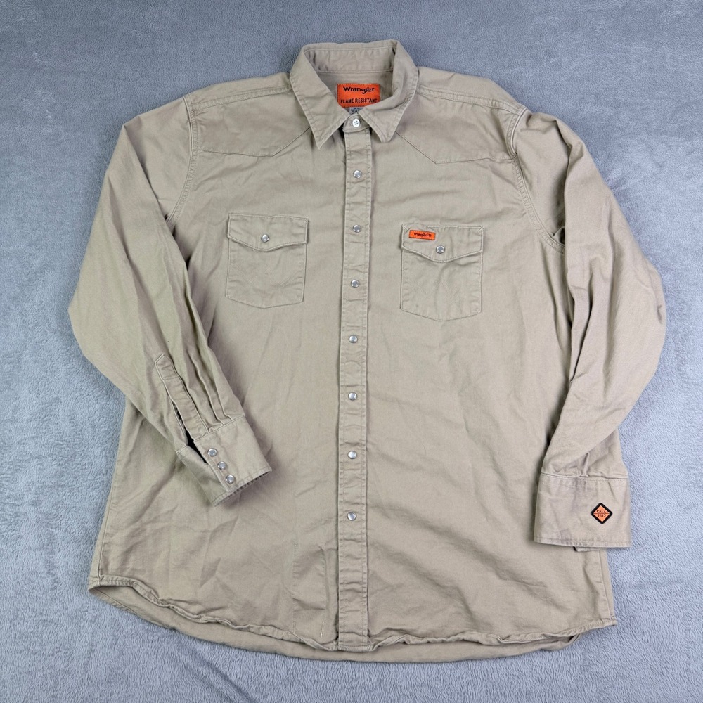 Wrangler Flame Resistant FR Western Work Shirt Khaki Tan CAT2 2XT Tall FR12140